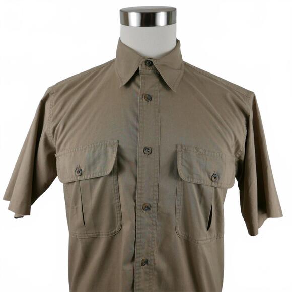 Cabelas Mens Short Sleeve Button Down Solid Tan Casual Pocket Dress Shirt Small - Picture 1 of 9